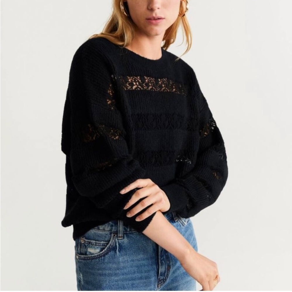 Mango Lace and Ribbed Stripe Sweater